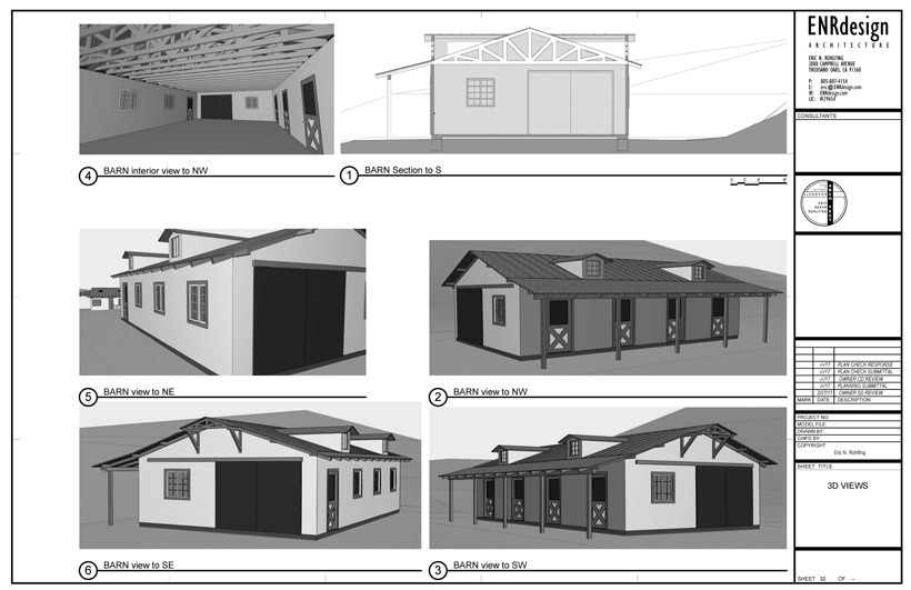 Custom Horse Barn, ENR architects, Thousand Oaks, CA 91360 - CAD Renderings